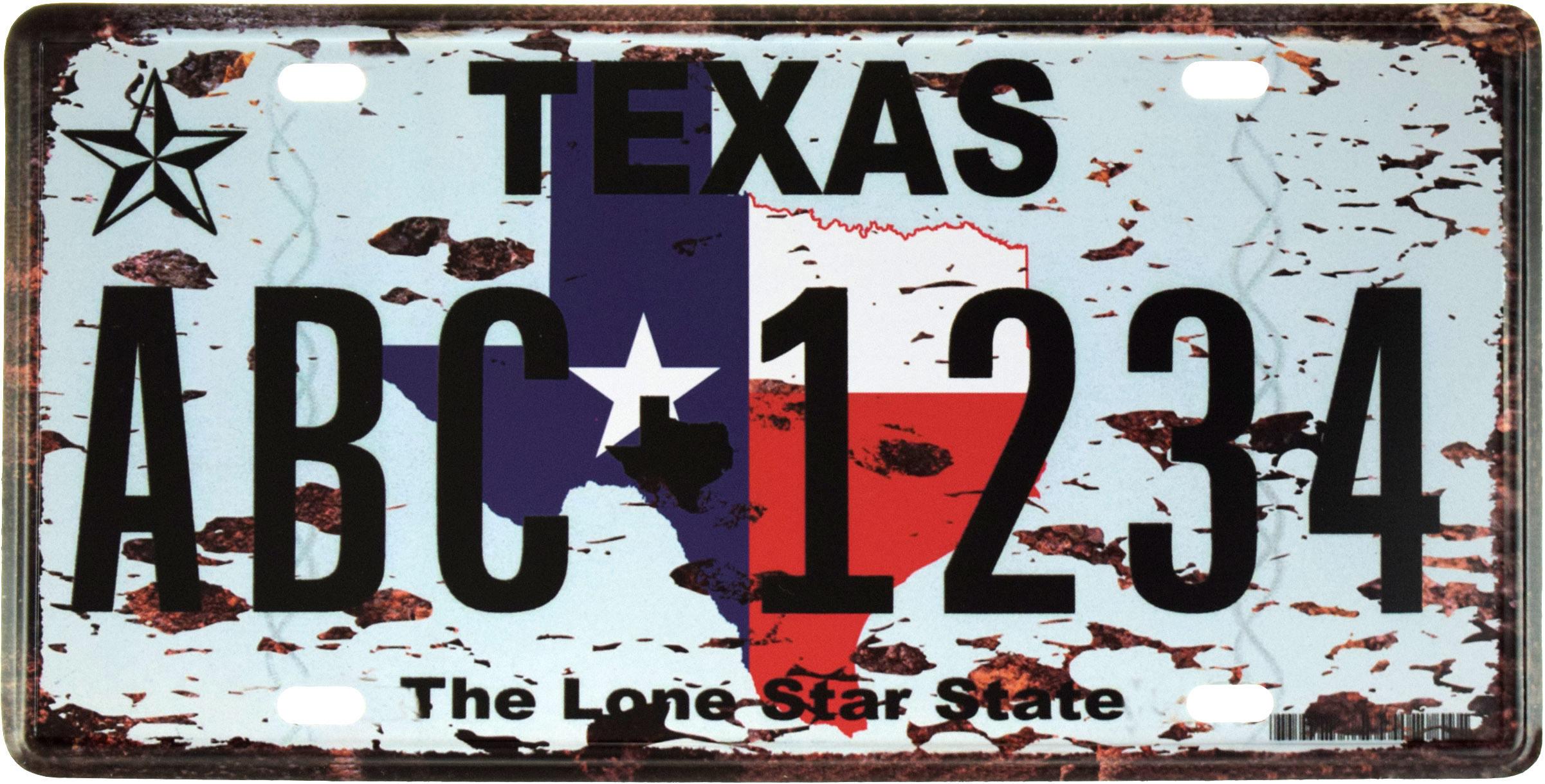 Табличка металлическая Техас/Texas ABC 1234 15x30 см