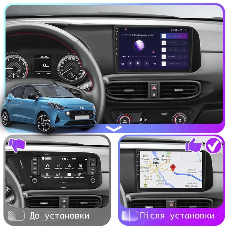 Автомагнитола штатная Lesko CarPlay/4G/Wi-Fi/GPS для Hyundai i10 III 2019-IPS 2/32Gb 9" (1747630938) - фото 5