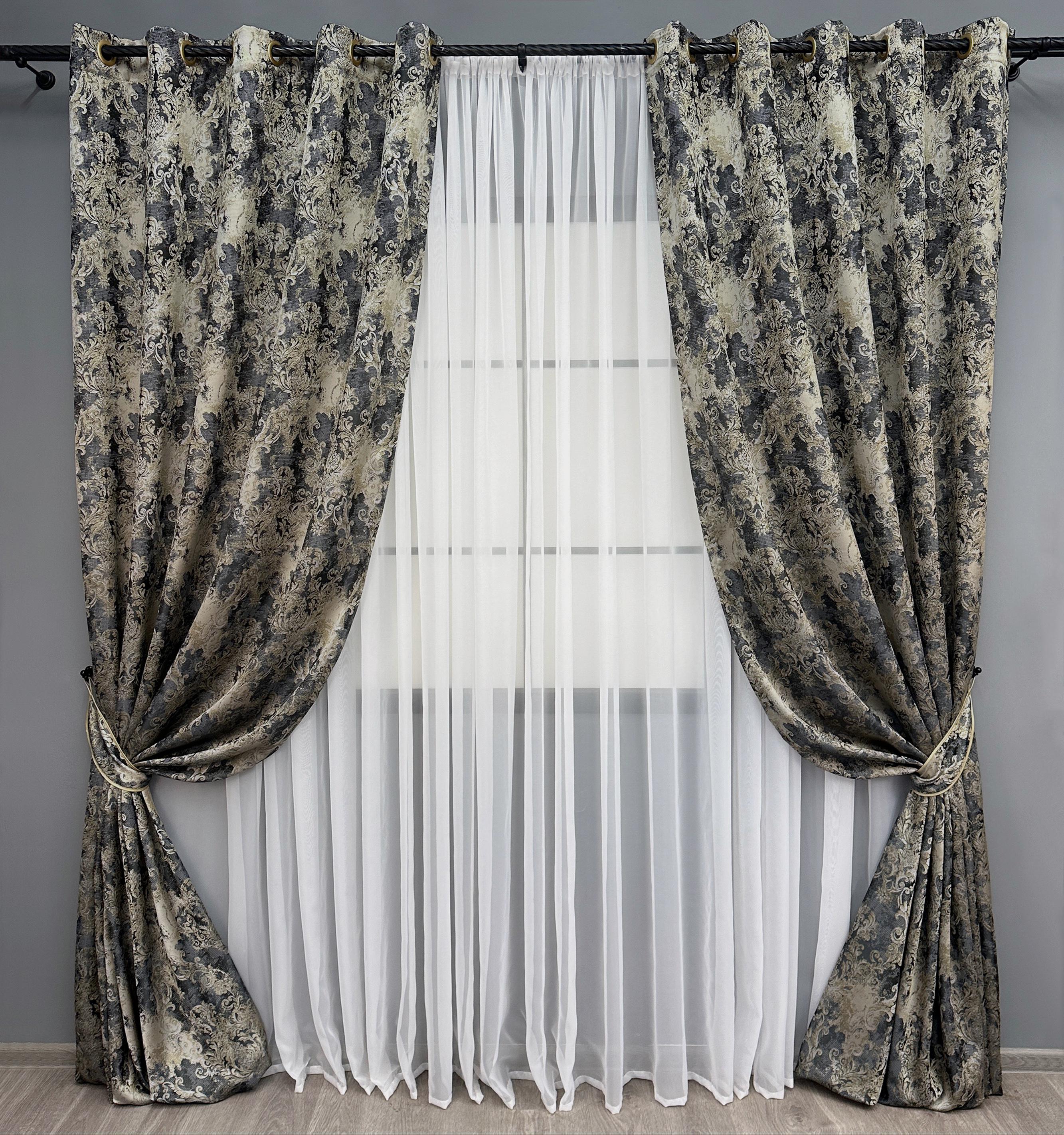 Комплект штор на люверсах VR-Textil Лен Премиум Турция однотонный № 1694ш 150х280 см 2 шт. Черный/Бежевый (37-0246)