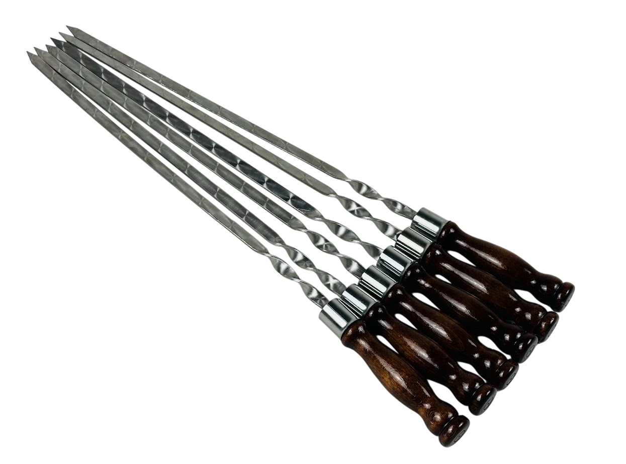 Набор шампуров Венге из нержавеющей стали 3 мм с деревянной ручкой 62 см 6 шт. Венге (124-10-SH-3133)