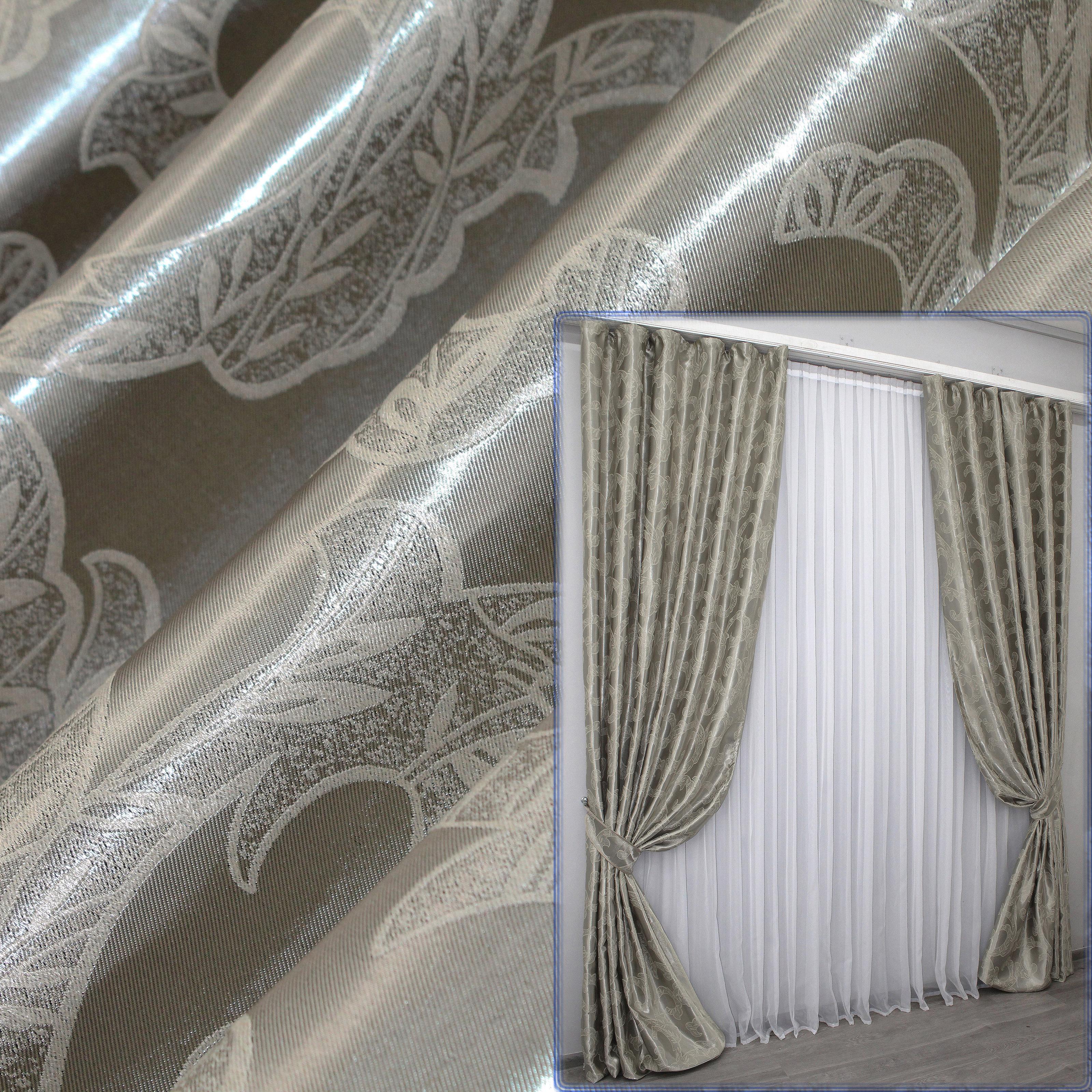 Комплект штор VR-Textil Дамаск № 1105ш блэкаут 150х285 см 2 шт. Бежевый/Серебристый (30-922)