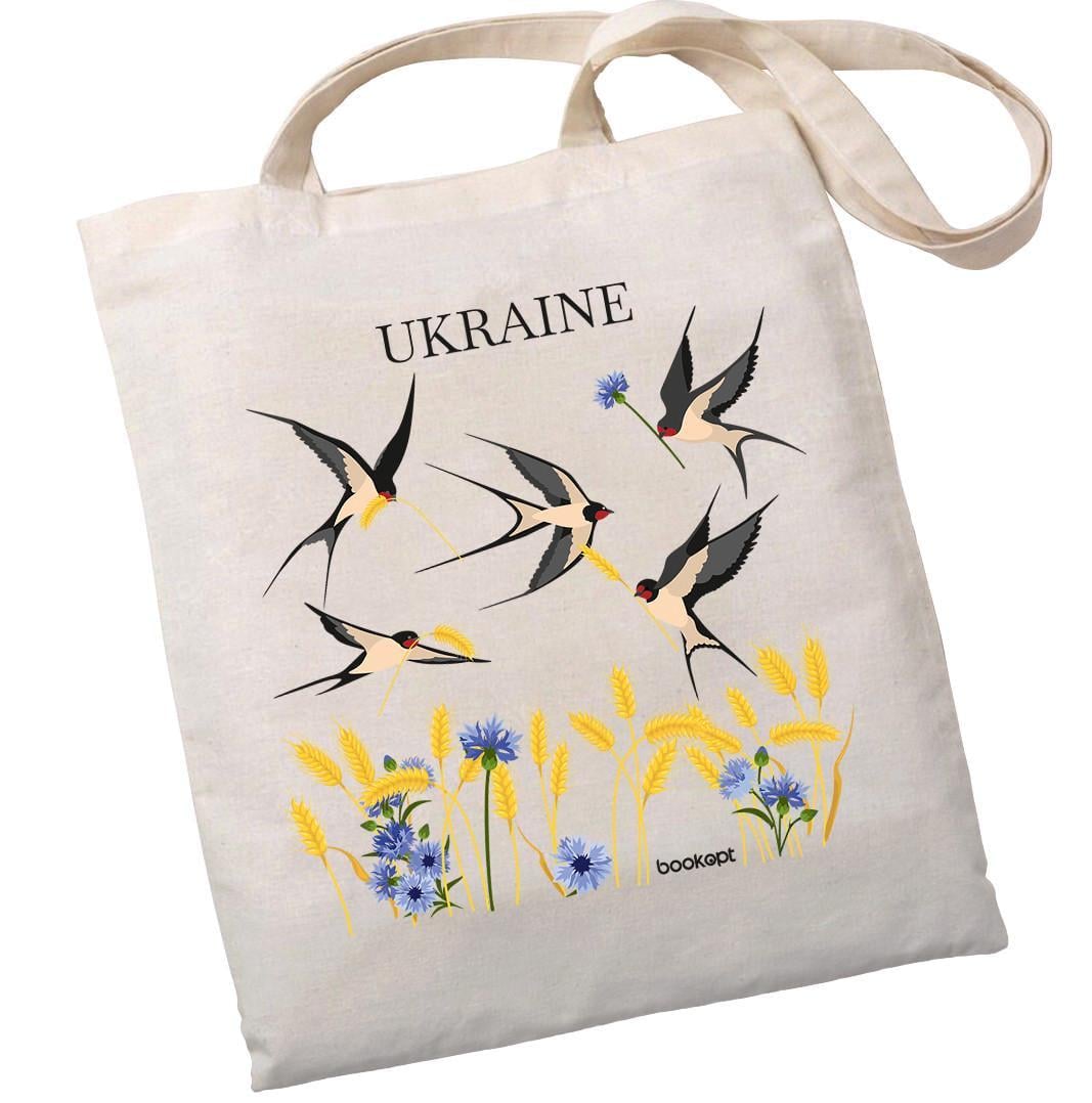 Экошопер на замке BookOpt BK4053 Ukraine Ласточки из хлопка Бежевый (21-68-BK4052)