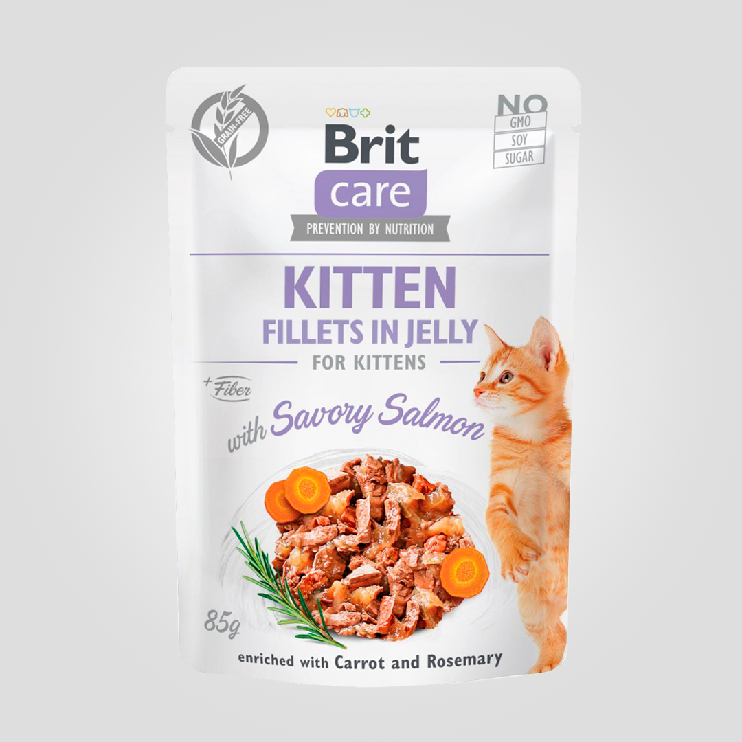 Корм влажный для котят Brit Care Cat Pouch филе в желе с лососем пауч 85 г (20504448)
