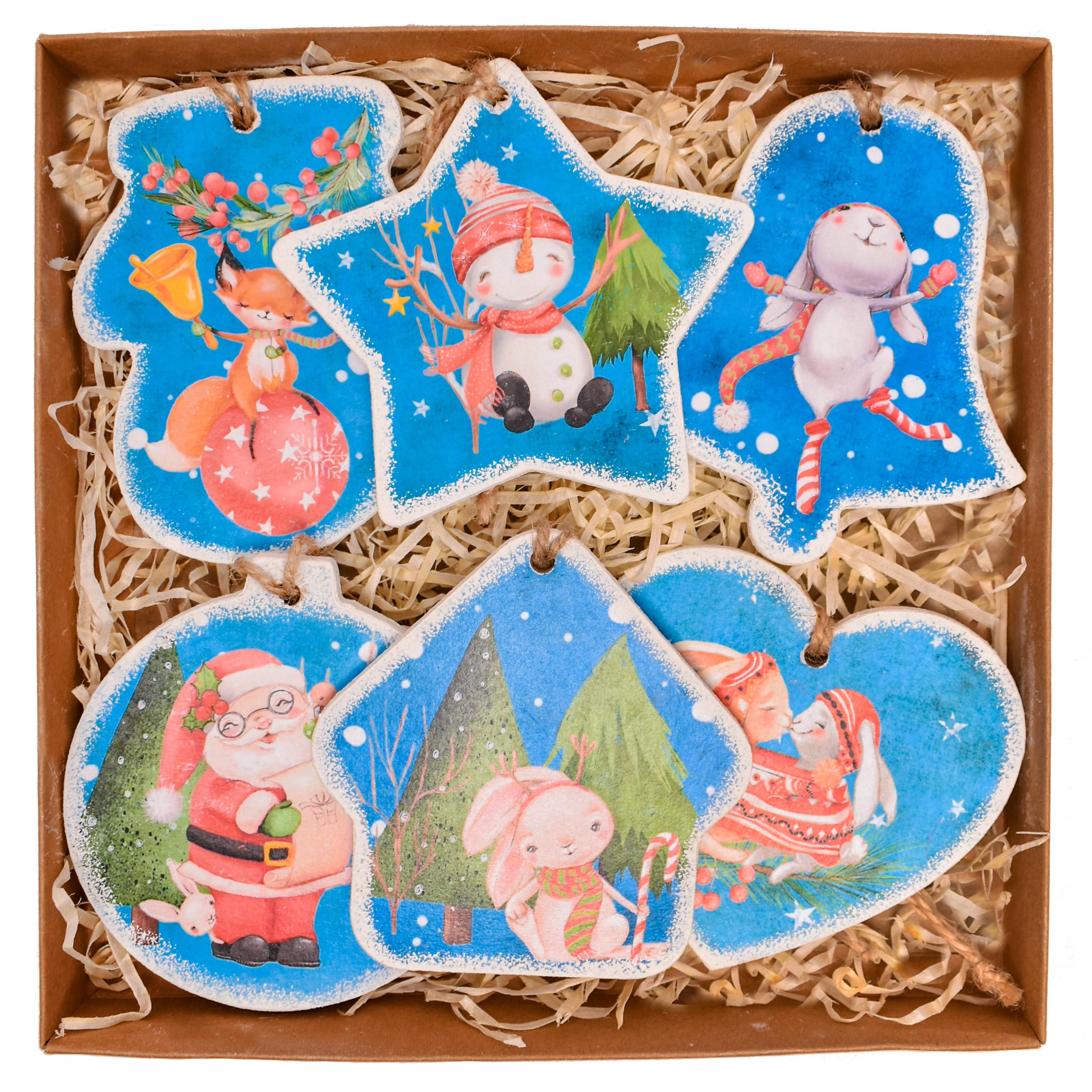 Новогодние игрушки из дерева GrayCat Лесные жители 6 шт. 9 см