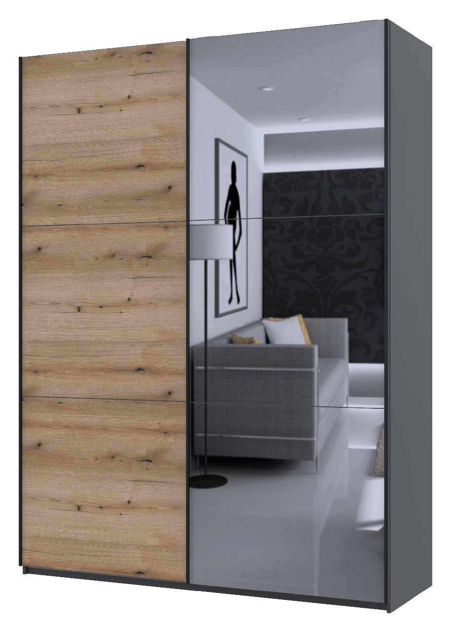 Шкаф-купе Doros G-Caiser 1 ДСП/1 зеркало 3 части 180х60х240 см Графитовый/Дуб Эвок (42005013)
