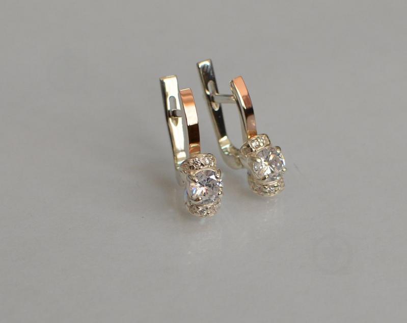 Серебряные серьги Sil с золотом 137s-2 Прозрачный (Sil-1220)
