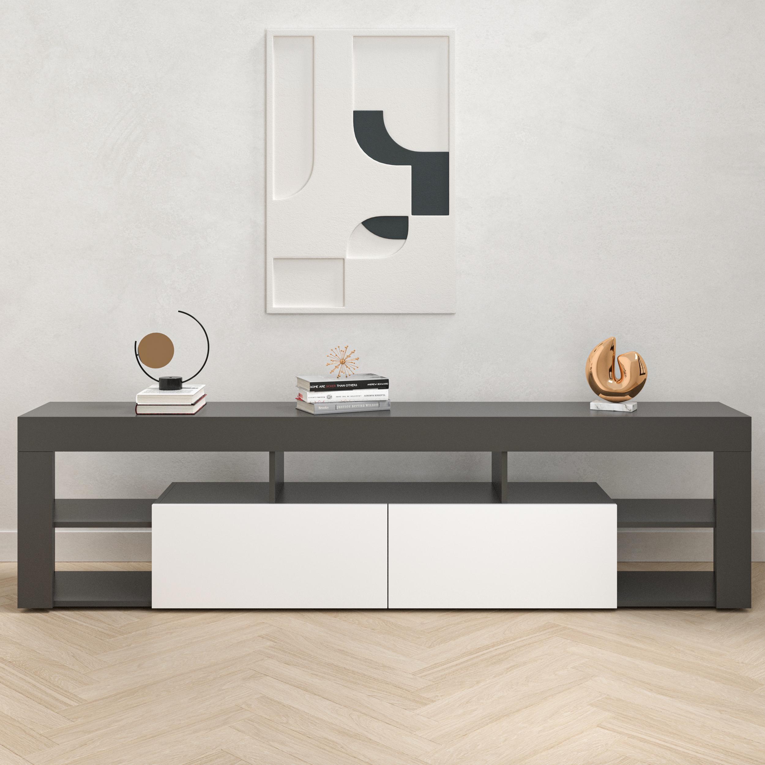 Тумба под телевизор с полками K-200 2000х320х506 мм Антрацит/Белый