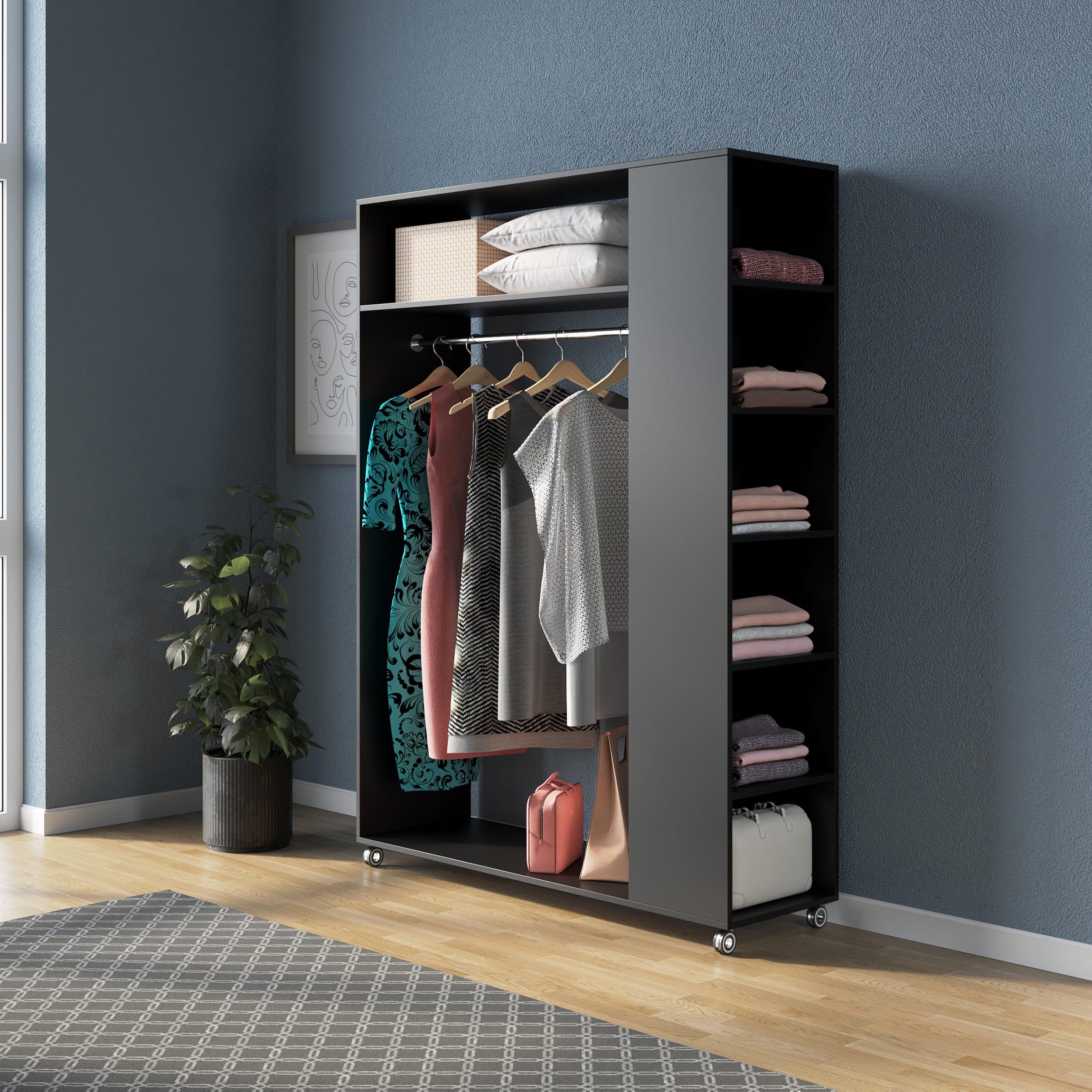 Гардеробная передвижная Model 1 со штангой и полками Черный (380678)