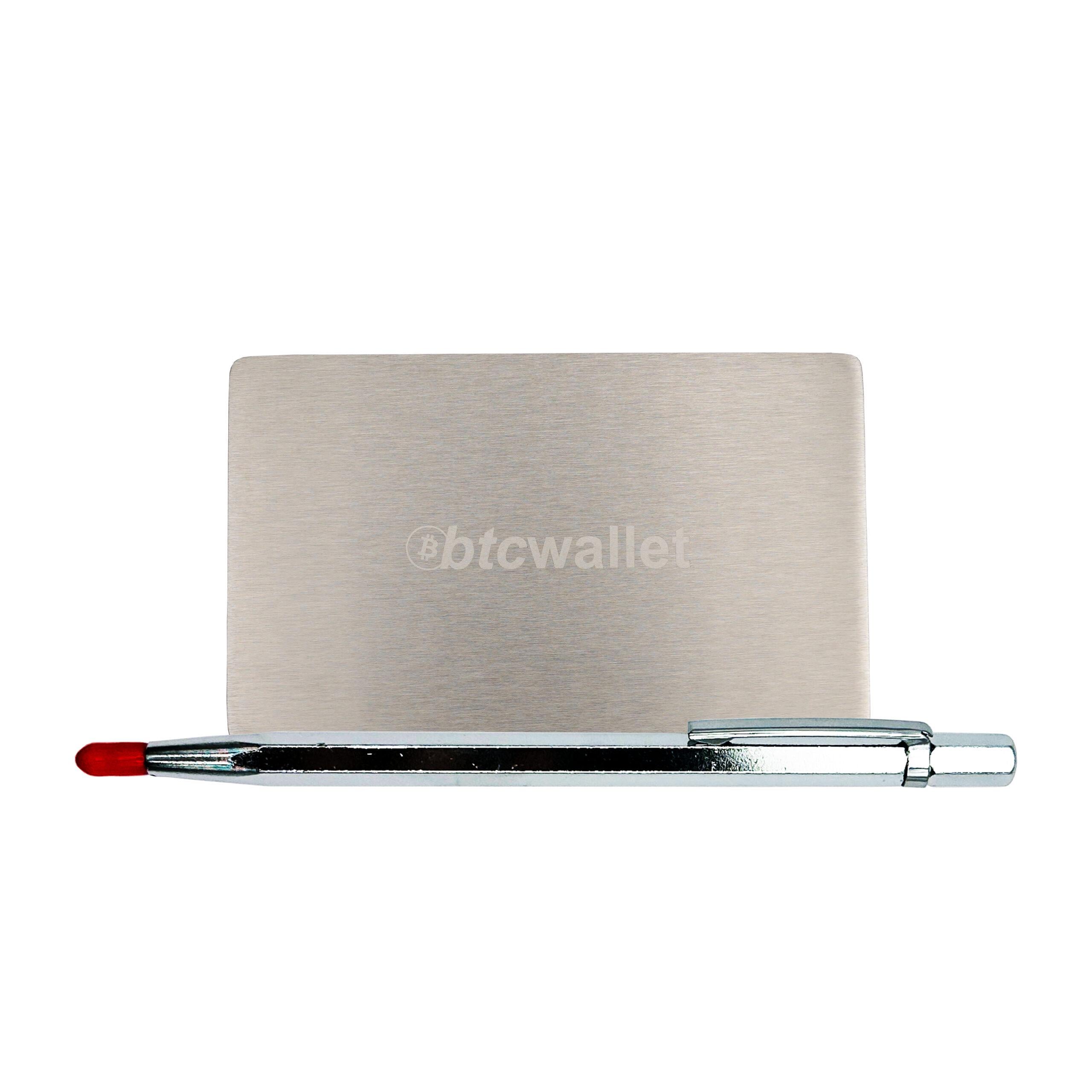 Набор для хранения сид-фразы Btcwallet Mini Plate гравировальная ручка и металл-пластина 55х90 мм (34061946)