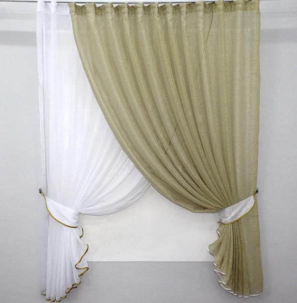 Занавеска на кухню 330х160 см Золотистый/Белый (101к)