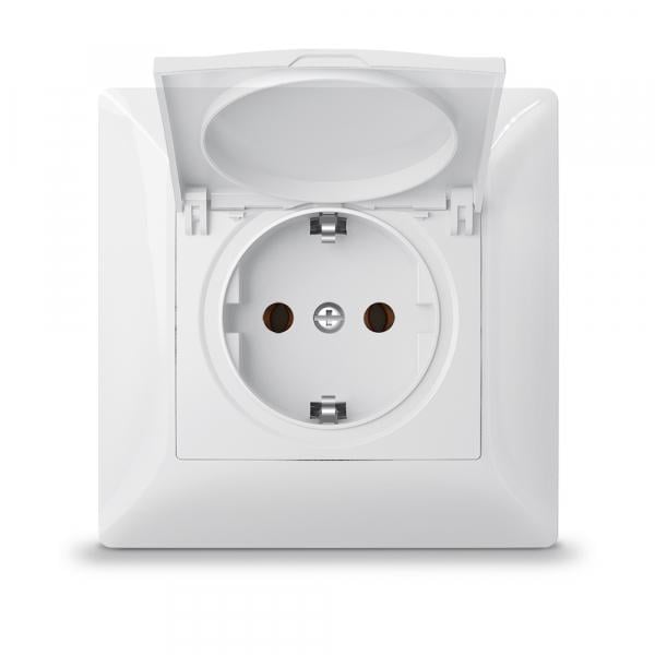Розетка одинарна TITANUM із заземленням та кришкою Білий Розетка одинарна TITANUM із заземленням та кришкою Білий