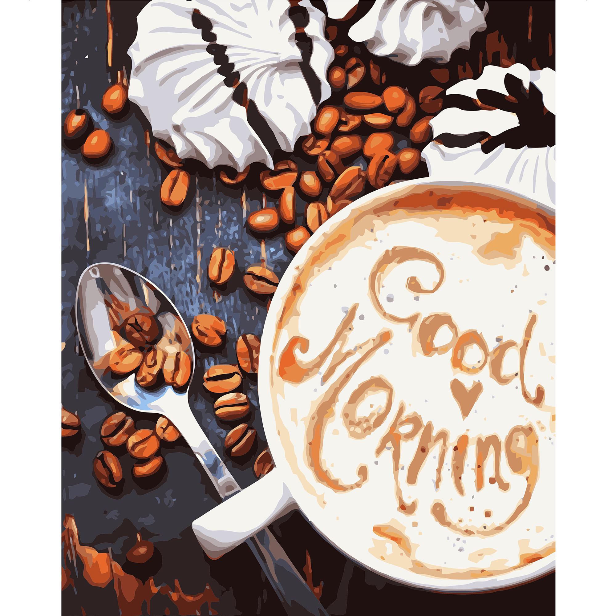 Картина по номерам Strateg Премиум Кофе Good Morning с лаком 40х50 см (VA-1143)