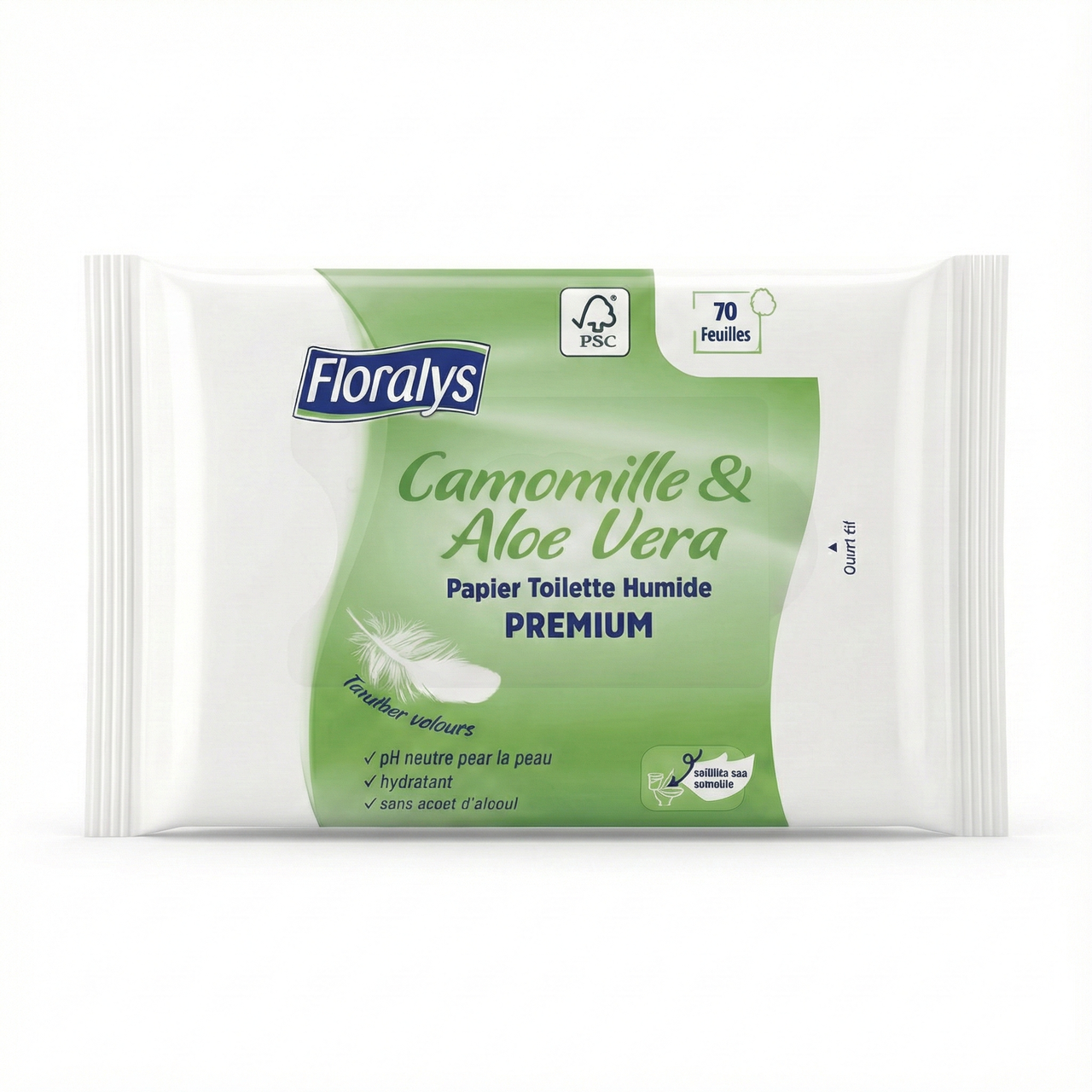 Туалетная бумага влажная Floralys Premium Camomille & Aloe Vera бархатное прикосновение 70 шт. (000006757)