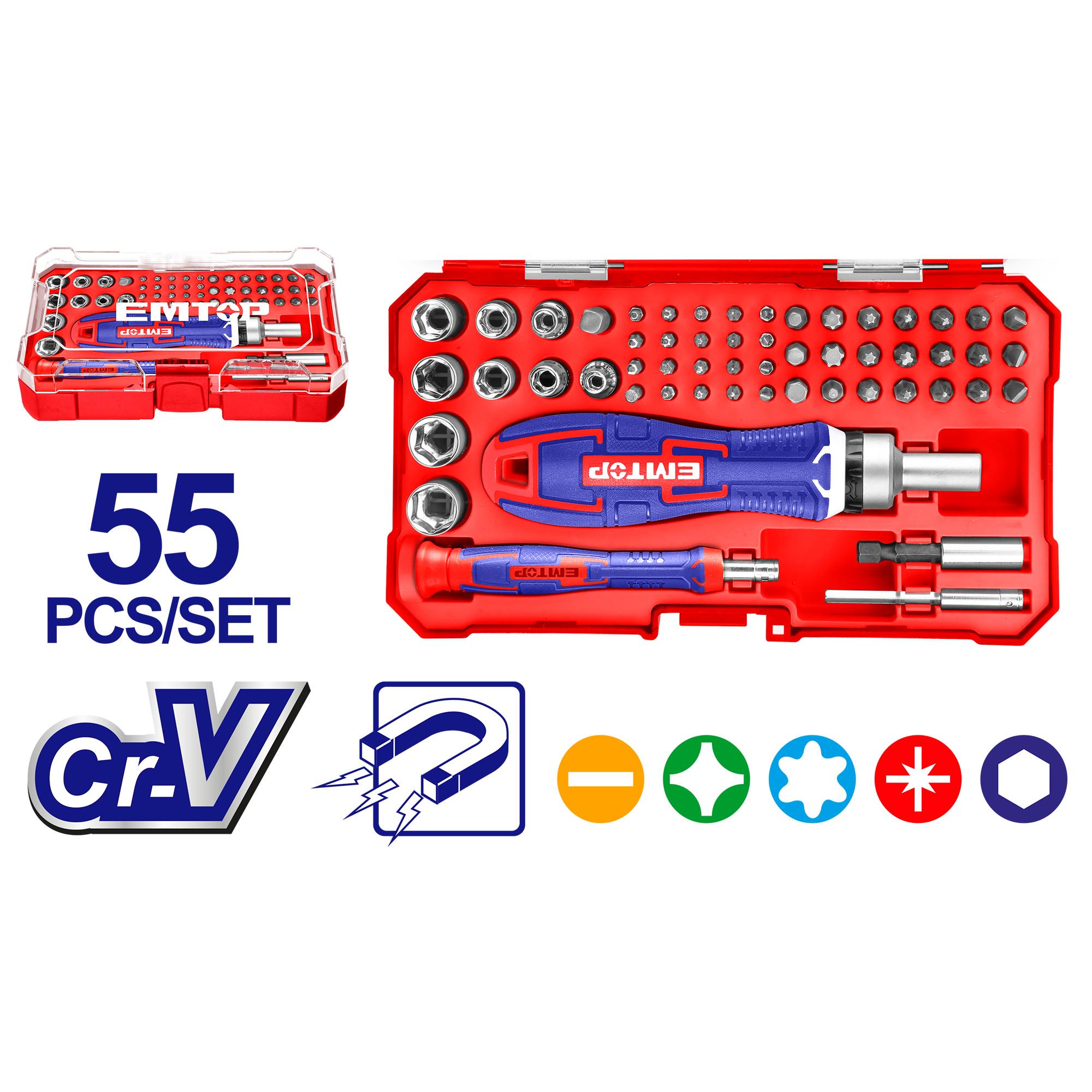 Набір викруток EMTOP EBST05502 з бітами 55 шт. - фото 2 Набір викруток EMTOP EBST05502 з бітами 55 шт. - фото 2