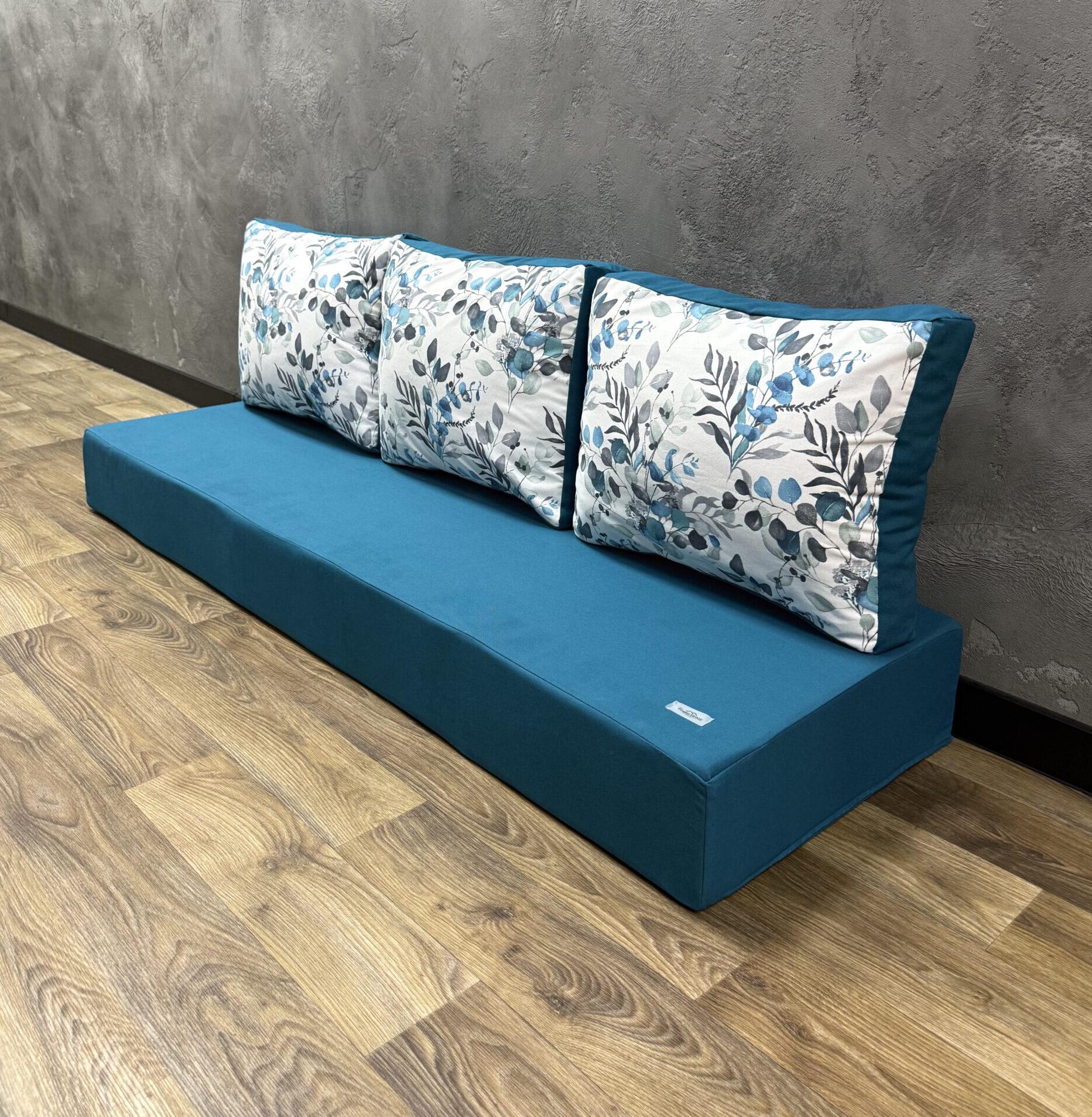 Комплект матрас с подушками Comfort Home Eucalyptus aquamarine на поддоны/качели/каркасы/садовая мебель панама 160х60х40х10 см