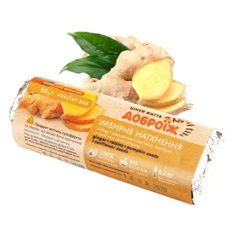 Батончик натуральный "Доброїж" со вкусом имбиря и изюма 50 г (40279)