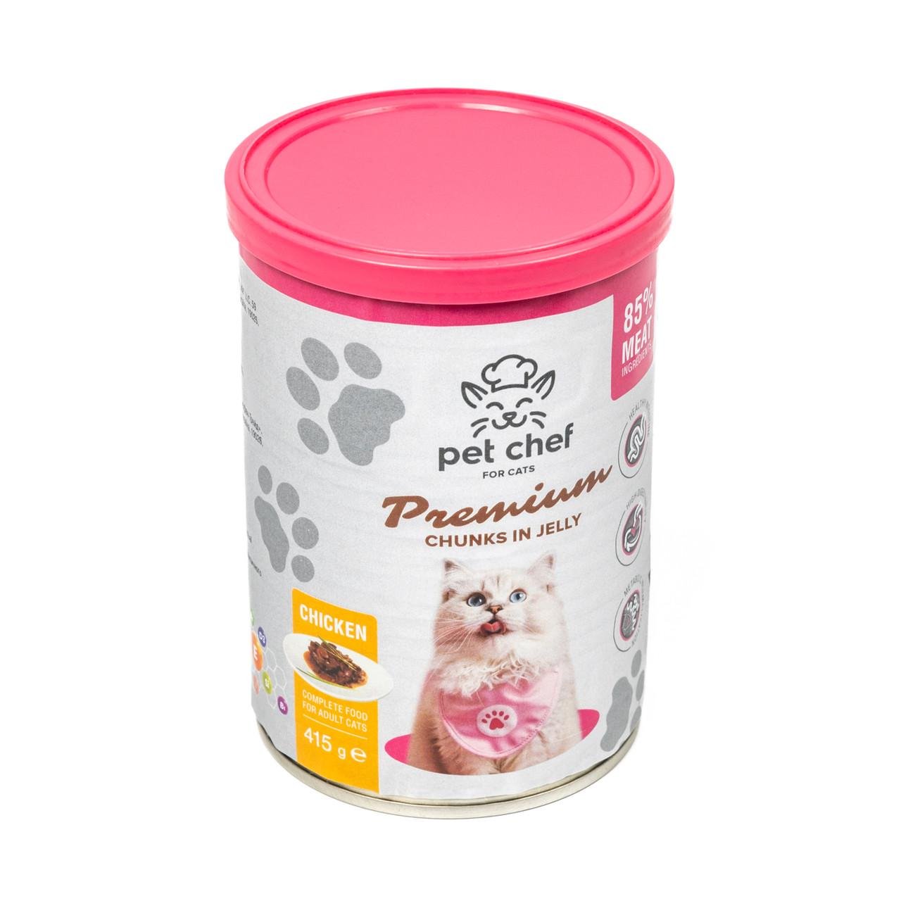 Корм вологий для дорослих котів Pet Chef шматочки в желе з куркою 415 г (93564) Корм вологий для дорослих котів Pet Chef шматочки в желе з куркою 415 г (93564)