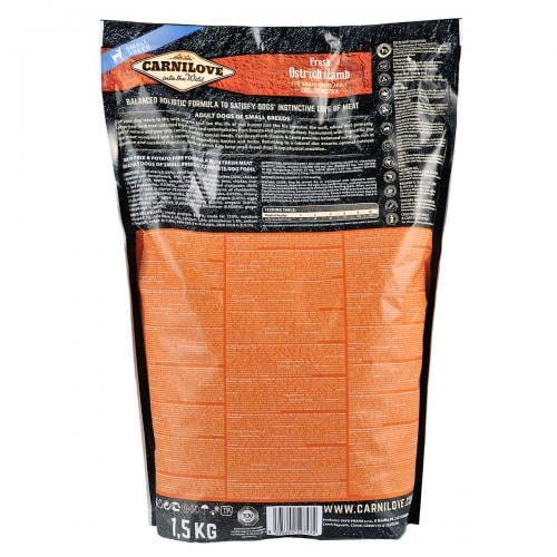 Корм сухой Carnilove Fresh Ostrich & Lamb для взрослых собак мелких пород ягненка и страус 1,5 кг - фото 3 Корм сухой Carnilove Fresh Ostrich & Lamb для взрослых собак мелких пород ягненка и страус 1,5 кг - фото 3