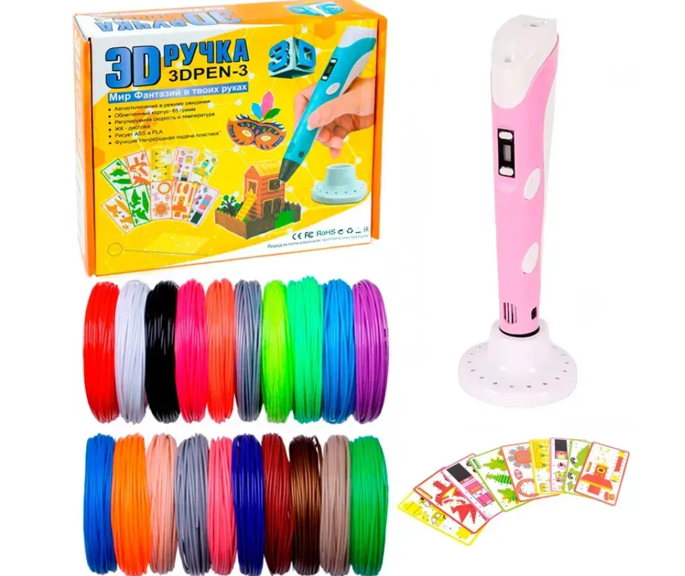 3D-ручка для малювання трафарет з різнобарвним пластиком 200 м Рожевий (2694972932) - фото 5