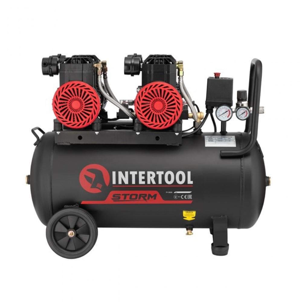 Компрессор Intertool PT-0030 безмасляный 50 л 2x1,1 кВт 220 В 8 атм 400 л/мин 2800 об/мин 4 цилиндра (901456)