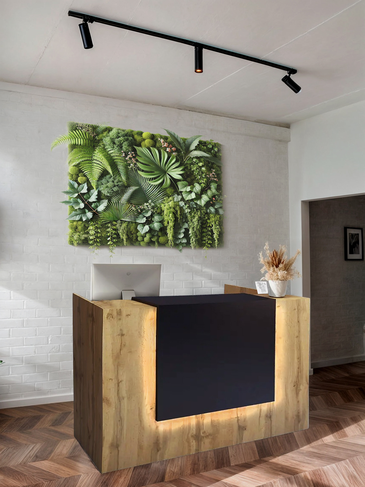 Стойка администратора Tobi Sho Ресепшн/2 для офиса/салона с подсветкой/1400х800х1000 мм Дуб аппалачи/Черный - фото 1 Стойка администратора Tobi Sho Ресепшн/2 для офиса/салона с подсветкой/1400х800х1000 мм Дуб аппалачи/Черный - фото 1