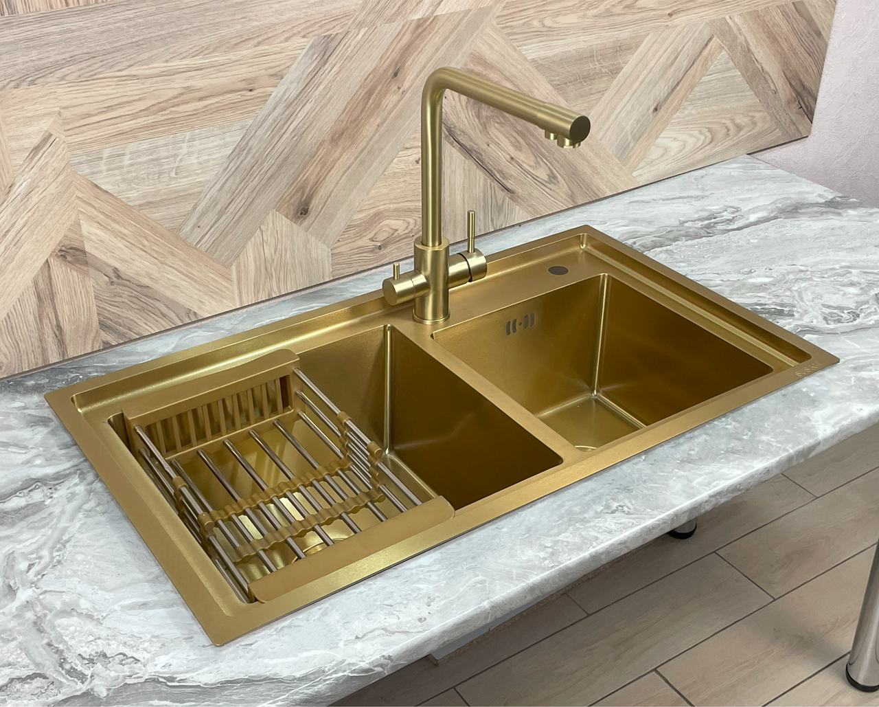 Мойка кухонная Gold Stainless Steel SP8045G двойная из нержавеющей стали