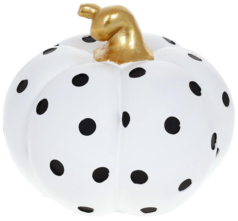 Декоративная фигура Тыква 19х19х16 см полистоун Черно-белый горошек с золотом (BD-SG37-8940