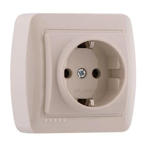 Розетка одинарная накладная с заземлением DEMET Кремовый