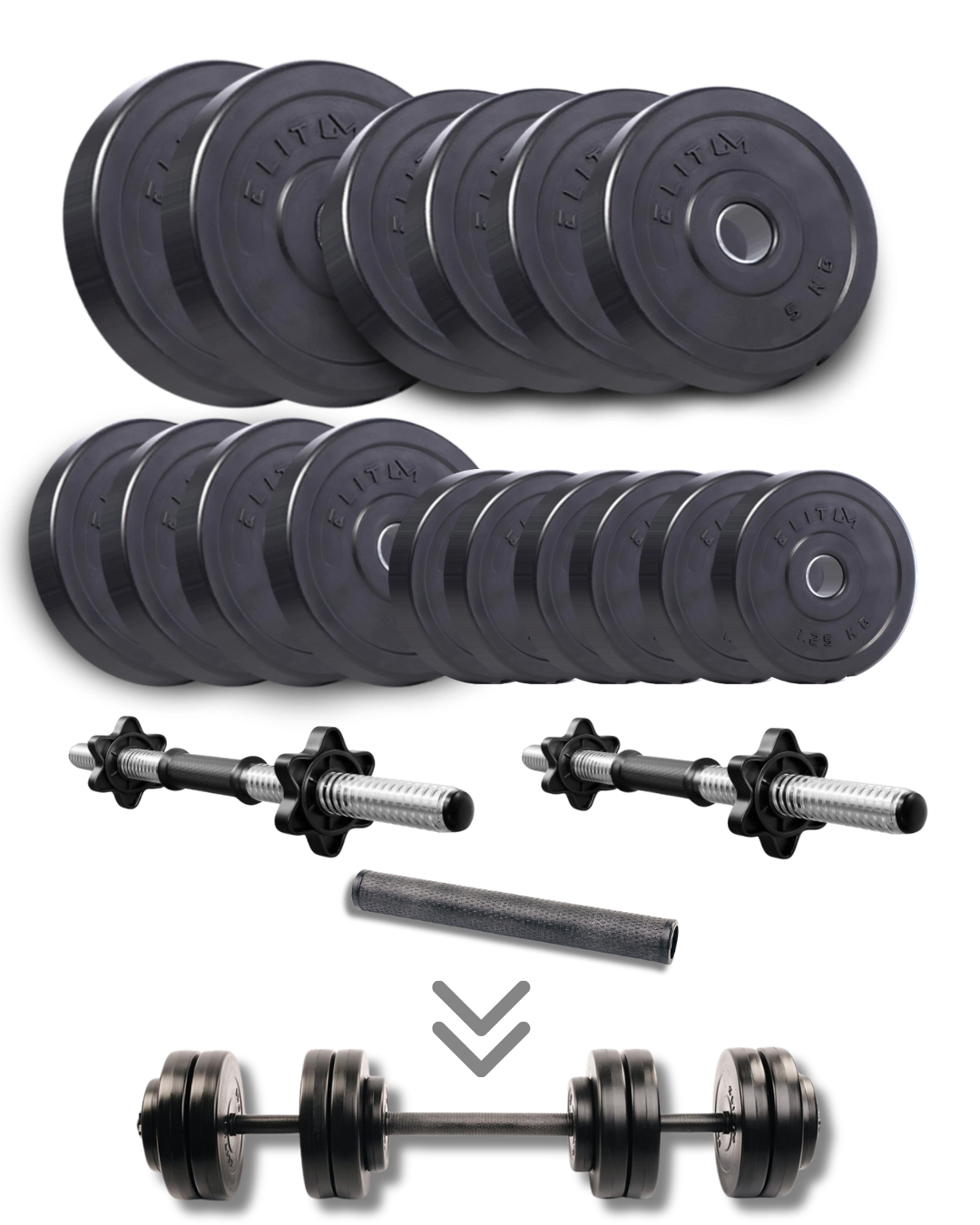 Набір гантелі-штанга Elitum Titan 59 кг з перехідником (4659) - фото 1 Набір гантелі-штанга Elitum Titan 59 кг з перехідником (4659) - фото 1