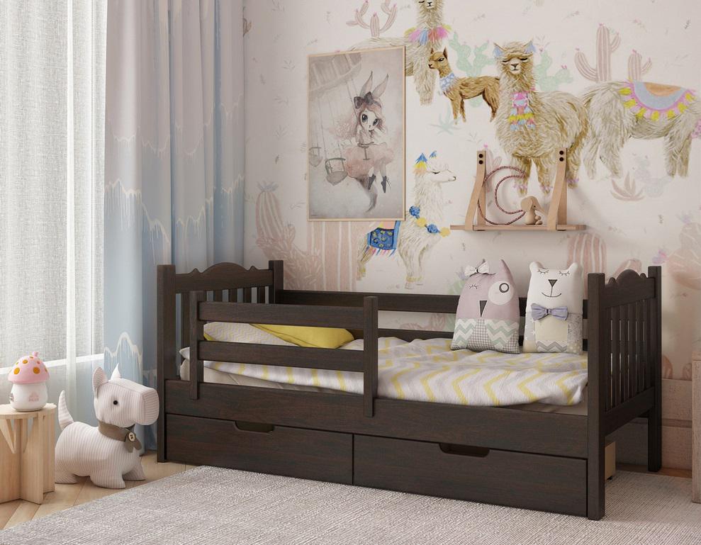 Ліжко дитяче зі шухлядами STEMMA Азалія з натурального дерева сосна 90x200 см Венге (51970)