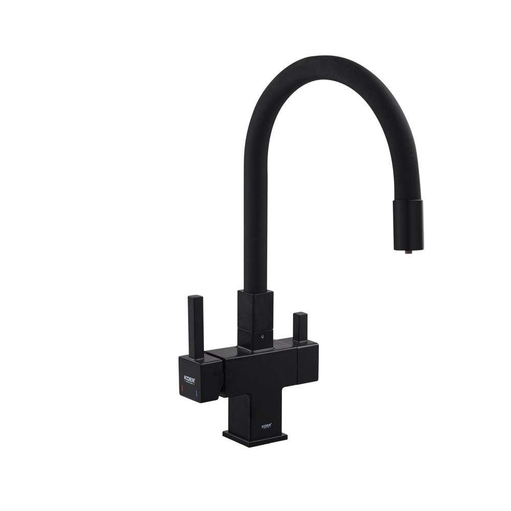 Смеситель для кухни KOER KB-72023-05 с высоким гибким изливом с выходом для питьевой воды Черный (OL-KR5009)