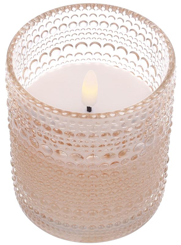 Свеча светодиодная восковая в стеклянной колбе с живым пламенем 9х10 см Розовый