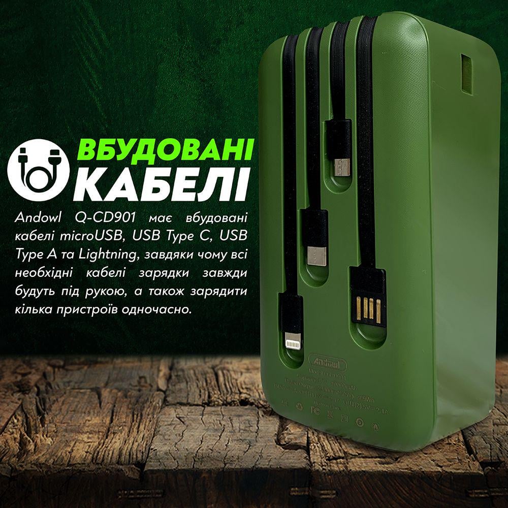Повербанк Andowl Q-CD901X1 40000 mAh зі швидкою зарядкою та вбудованими кабелями Micro USB/Type C/Lightning Зелений (9ec163bd) - фото 5 Повербанк Andowl Q-CD901X1 40000 mAh зі швидкою зарядкою та вбудованими кабелями Micro USB/Type C/Lightning Зелений (9ec163bd) - фото 5