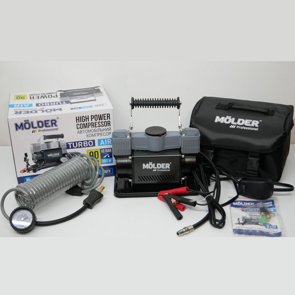 Автомобильный компрессор Molder 12В/10 Атм/90 л/мин с зажимами АКБ MA25300