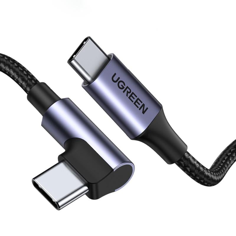 Кабель угловой Type-C Type-C UGREEN US334 100W 5A QC4.0 PD Angled Braided Cable 1 м Black (70643)