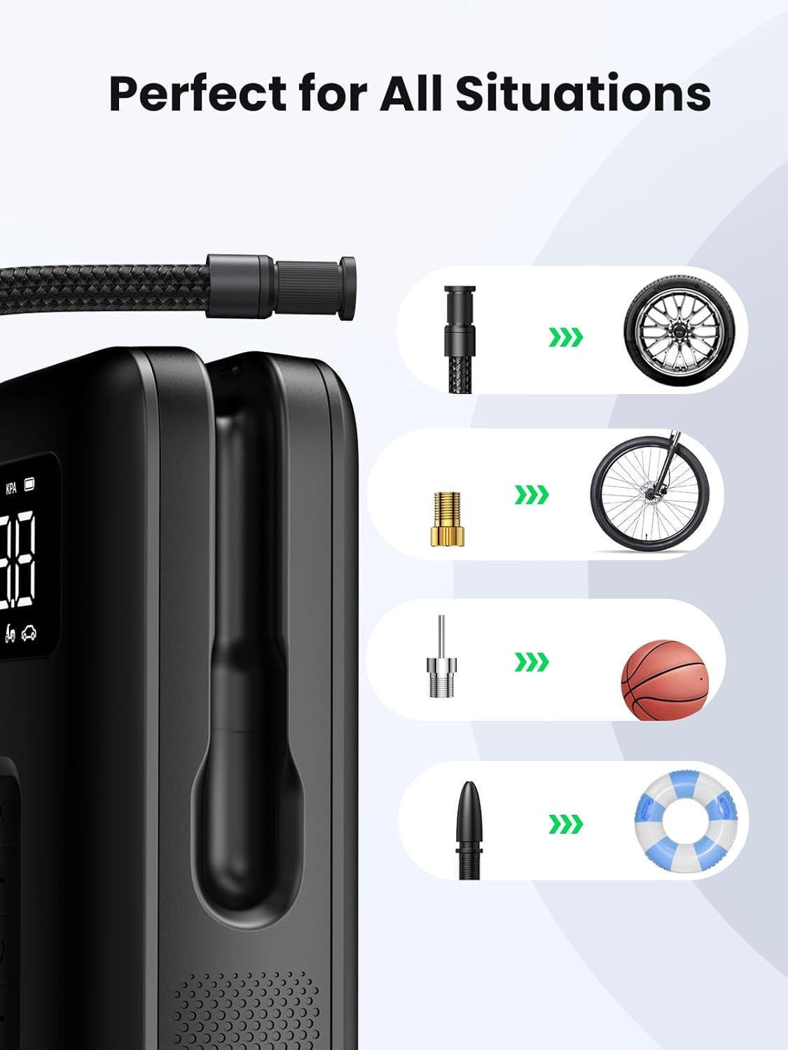 Насос автомобільний бездротовий UGREEN 150PSI з автоматичним вимкненням 2X 2500mAh Чорний (15951) - фото 8