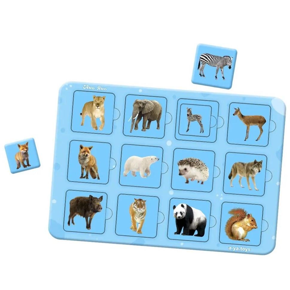 Пазлы деревянные Ubumblebees Сортер Мама и малыш дикие животные 16х23 см (IP-177-P-84)