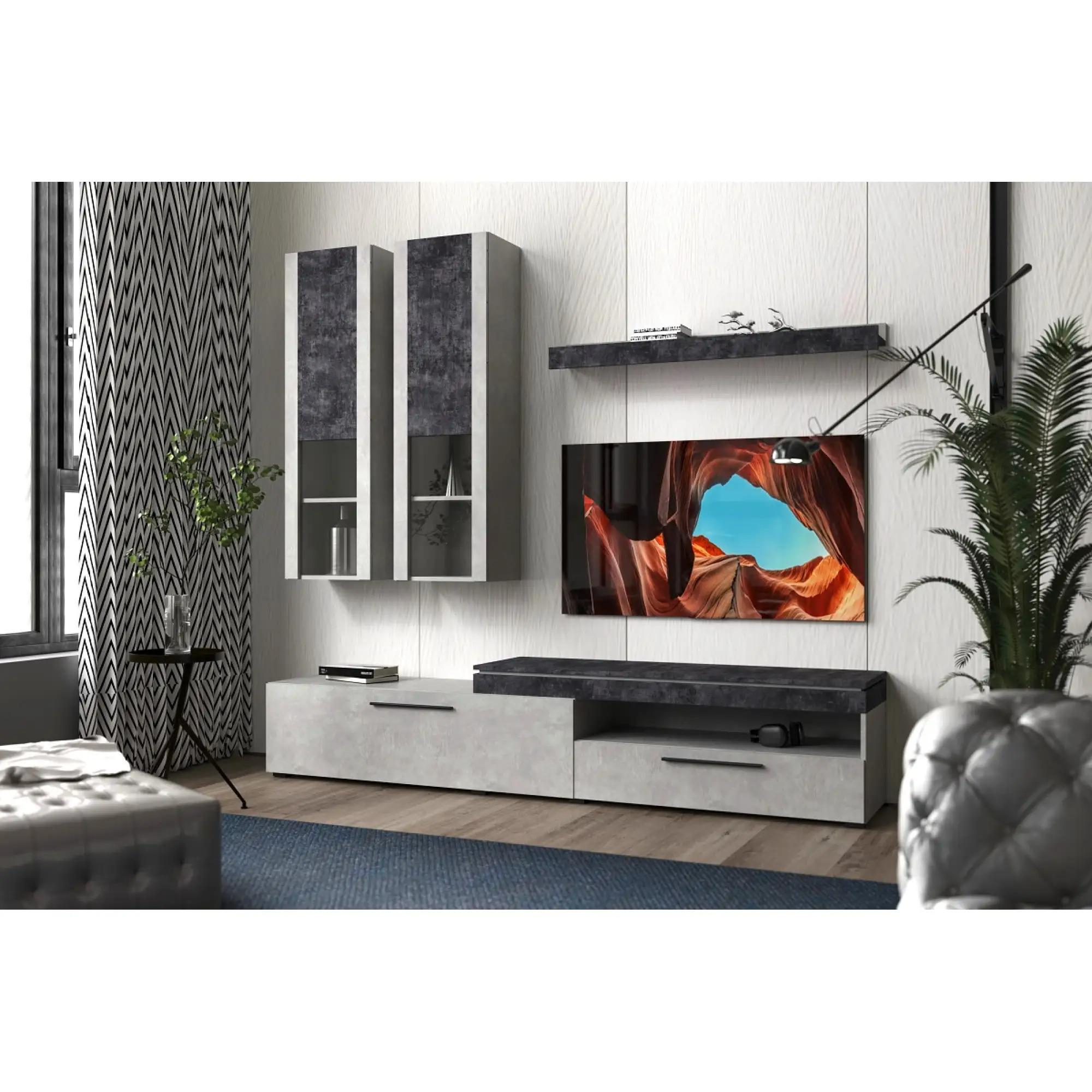 Стінка у вітальню комплект Gerbor Лічі з ламінованої ДСП Бетон стайл/Бетон темний (20006774) Стінка у вітальню комплект Gerbor Лічі з ламінованої ДСП Бетон стайл/Бетон темний (20006774)