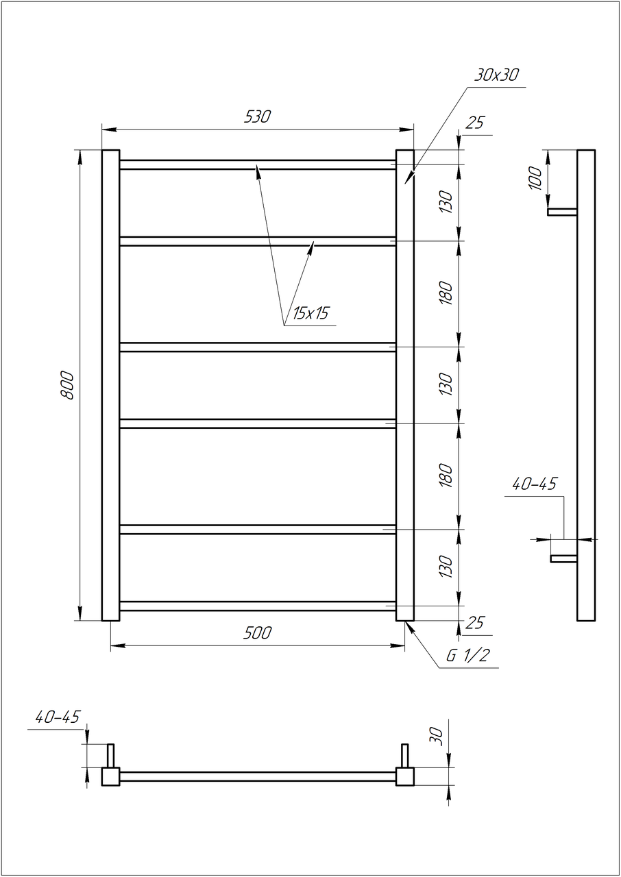 Полотенцесушитель S-Mix Tristar Square 800х530 мм Белый (1148287114) - фото 2