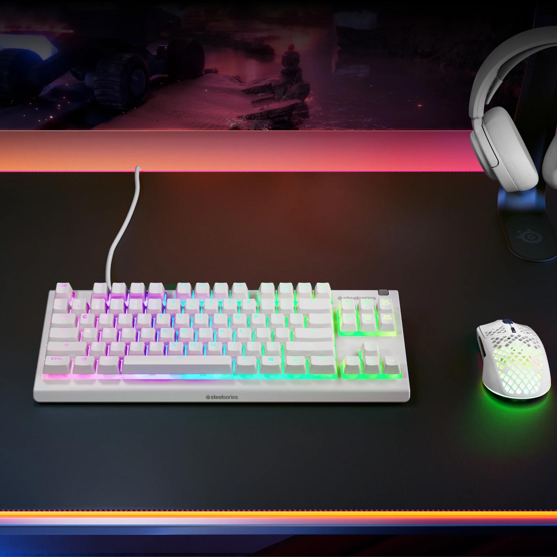 Клавиатура игровая SteelSeries Apex 3 TKL UA ведущая USB RGB подсветка 1,8 м Белый (630421) - фото 6