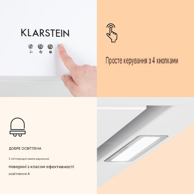 Острівна витяжка KLARSTEIN Chandelier 595 м³/год Білий (10035975) - фото 4 Острівна витяжка KLARSTEIN Chandelier 595 м³/год Білий (10035975) - фото 4