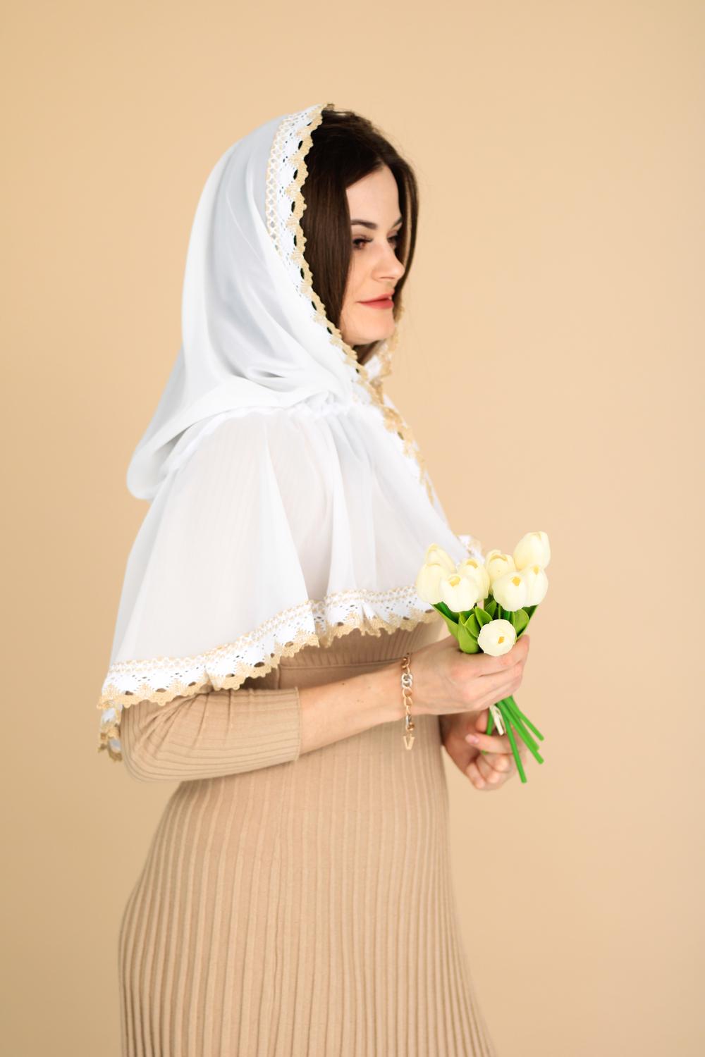 Палантин для храму на голову Білий (п022) - фото 4 Палантин для храму на голову Білий (п022) - фото 4