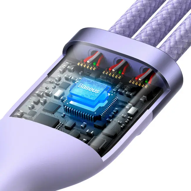 Кабель BASEUS Flash Series II 3в1 Cable USB to MicroUSB/Lightning/Type-C CASS030005 100W 1,2 м Purple - фото 4