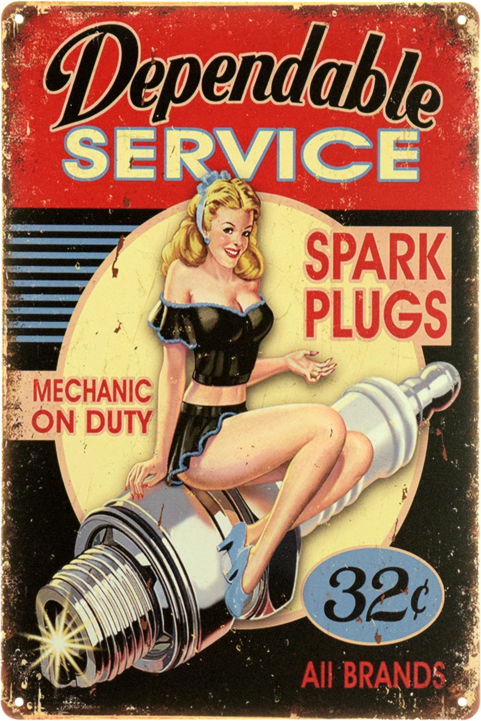 Табличка металева "Dependable Service Spark Plugs Pin Up" 20x30 см (ms-104040)