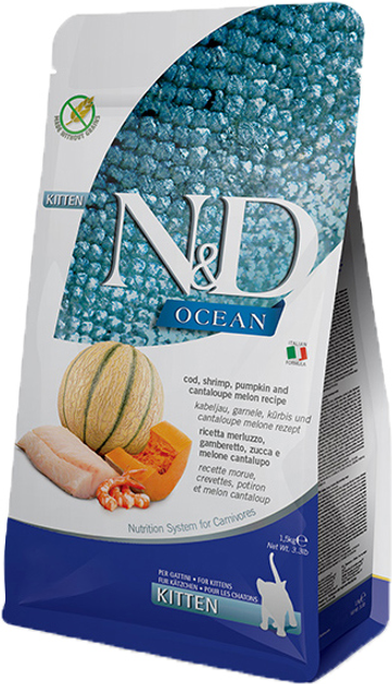 Корм для котят/беременных и кормящих Фарміна N&D GF Ocean COD/SHRIMP/PUMPK/CANTALOUPEMELON беззерновой 300 г (38845)