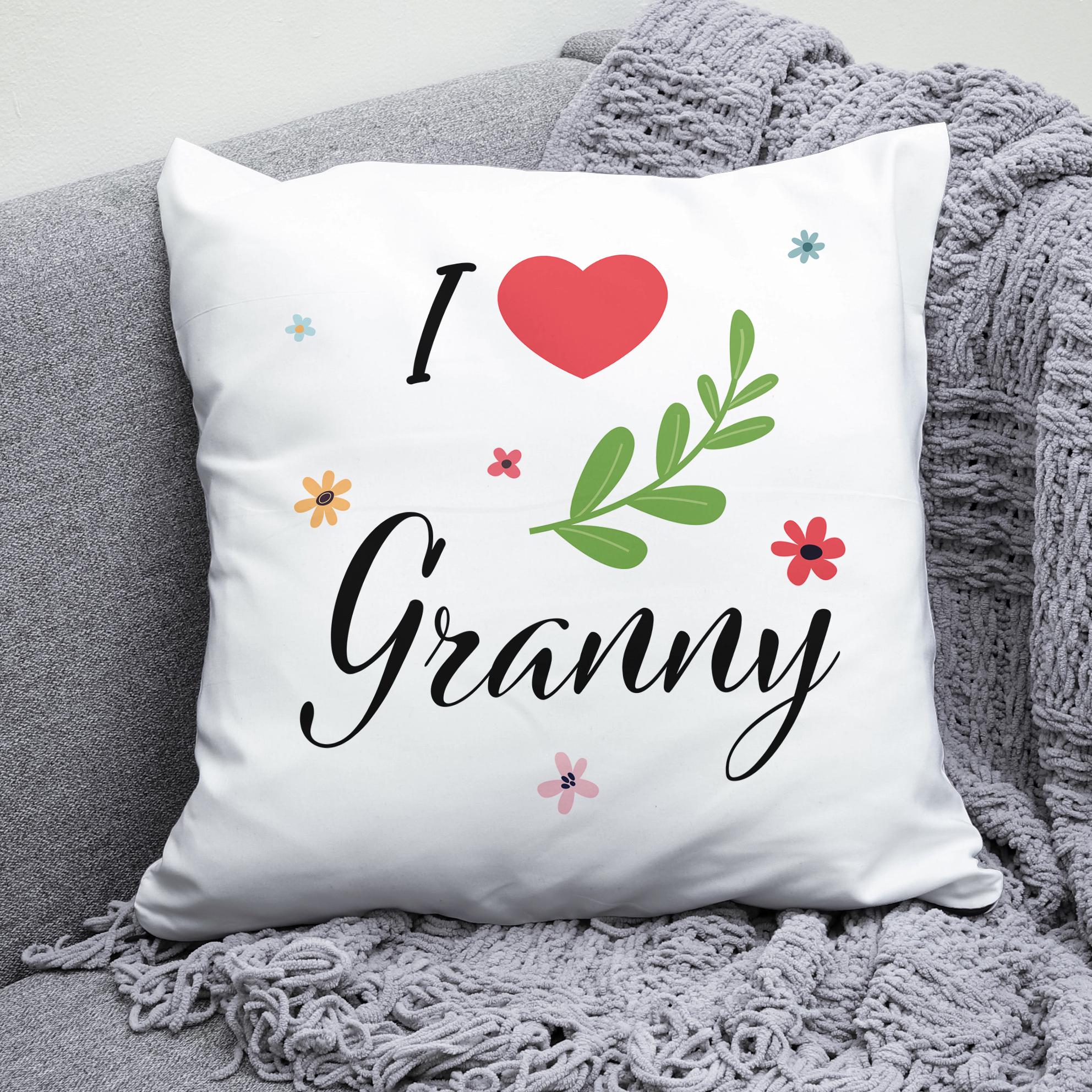 Плюшевая подушка квадрат с принтом "i love granny" #2