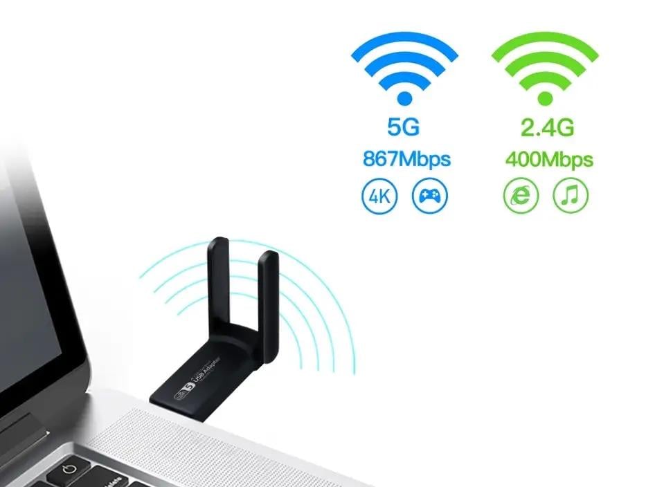 Адаптер двухдиапазонный высокоскоростной WiFi Bluetooth 4,2 FENVI AC1300 1300 Мбит/с USB 3,0 2,4GHz/5GHz для Windows Черный - фото 4