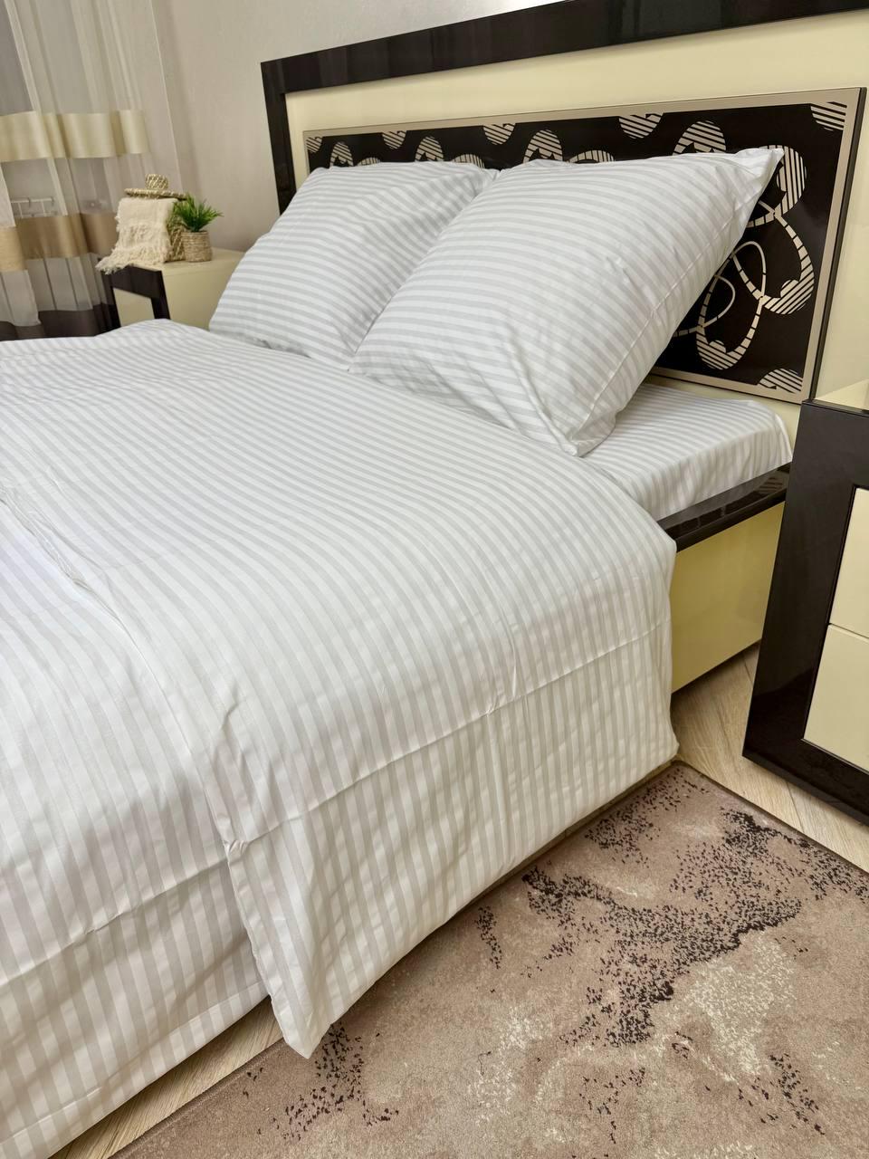 Комплект постільної білизни євро Смужка бавовняний 200х220 см Білий (28838350) - фото 2