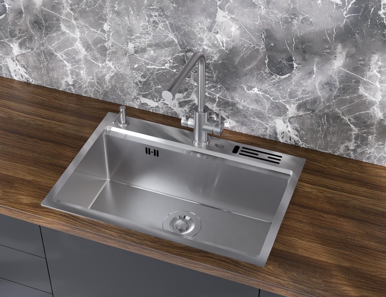 Мийка для кухні накладна Nett NS-7048 з неіржавкої сталі (2999643072)