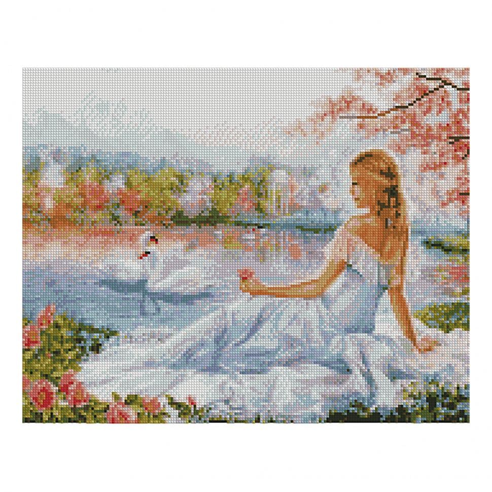 Алмазная мозаика FA40058 Девушка и лебеди 40x50 см